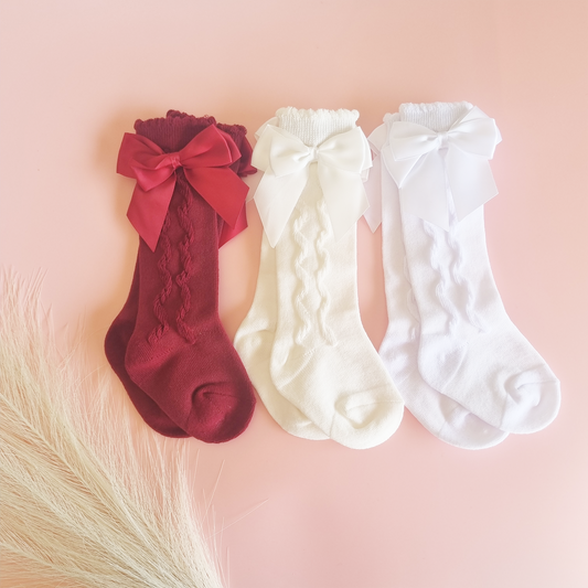 Girls Knee-high knitted Socks with Bows (3m-5 years)