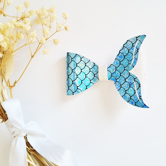 Mermaid Tail Faux Leather Bow. (Nylon Headband/ Hair Clip)