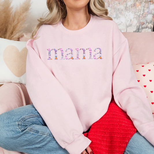 Embroidered Floral Letters Mama Sweatshirt