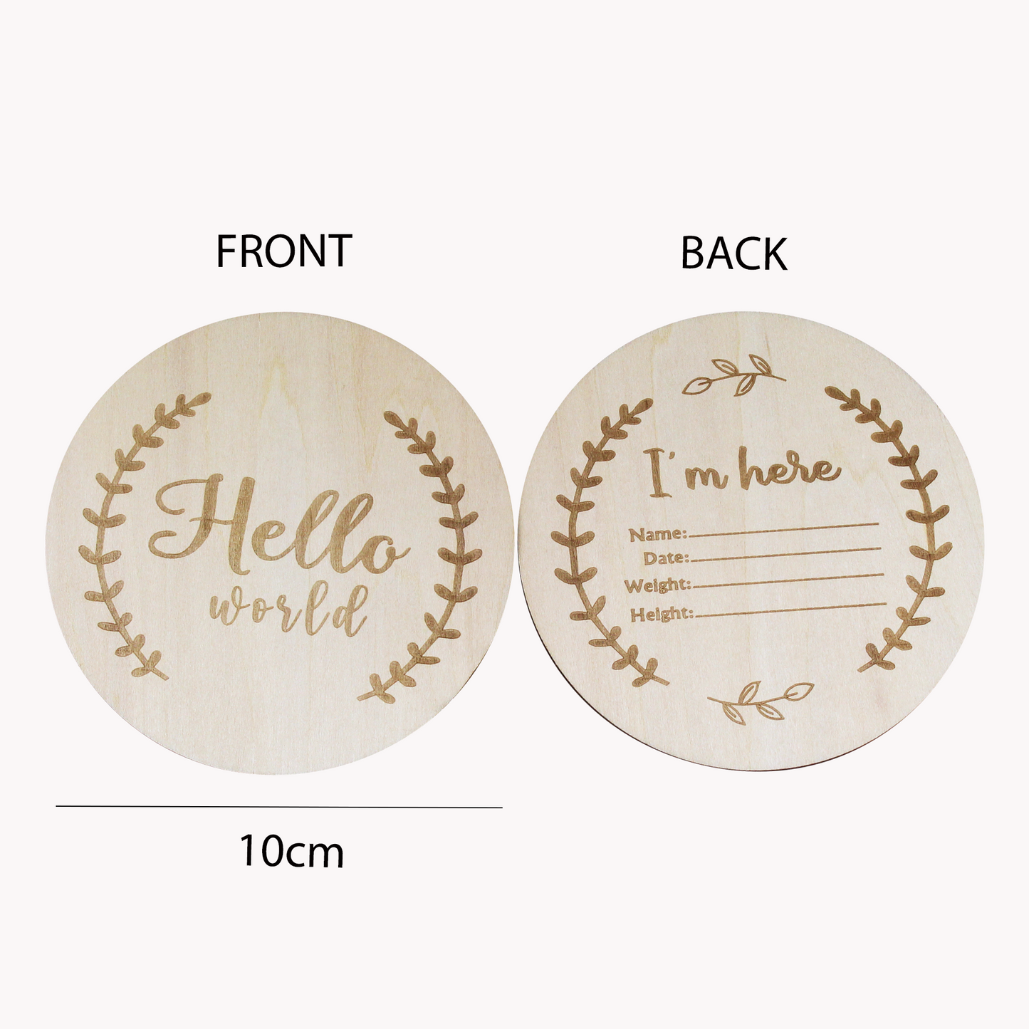 Wooden Leaves "Hello World" Double-sided Birth Announcement Plaque