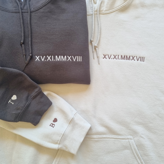 Custom Embroidered Roman Numeral Hoodie.