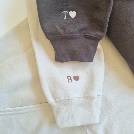 Custom Embroidered Initial Heart on Sleeve Sweatshirt.