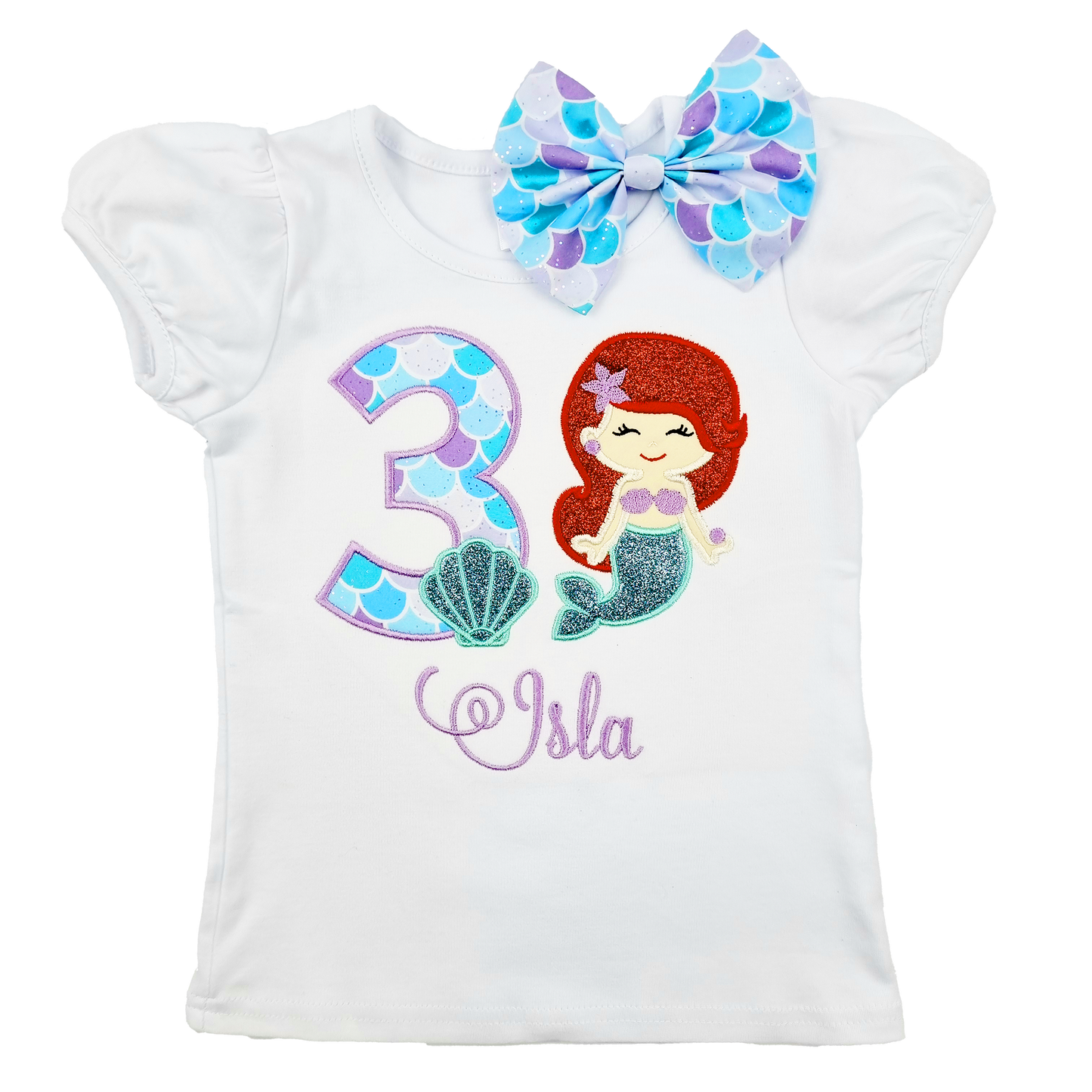 Personalised Red Hair Mermaid Birthday T-shirt.