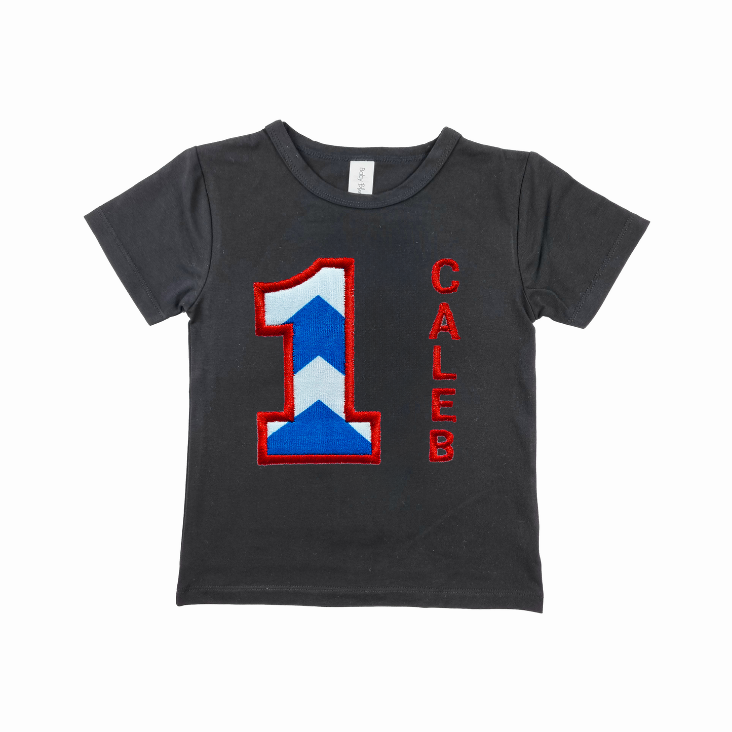 Kids Personalised Black Number Applique Birthday T-shirt (Style 2).