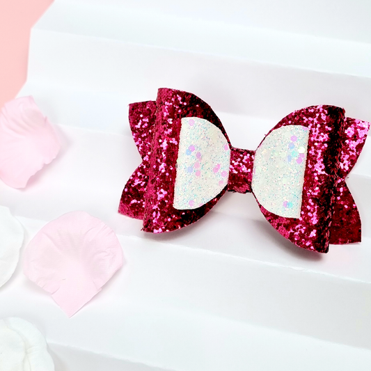 Red/White Chunky Glitter 3 layers Hair Bow