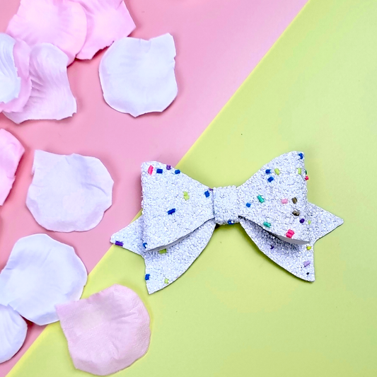 White Chunky Glitter Sailor Hair Bow Headband/ Hair clip