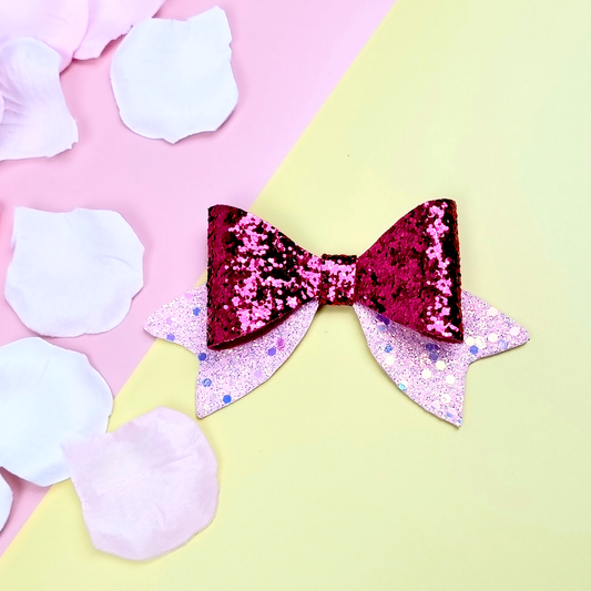 Two-tone Pink Glitter Sailor Hair Bow Clip