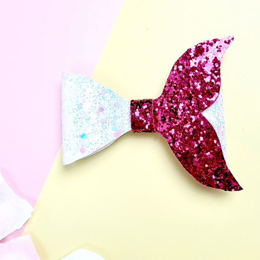 White and Pink Glitter Mermaid Tail Bow Clip.