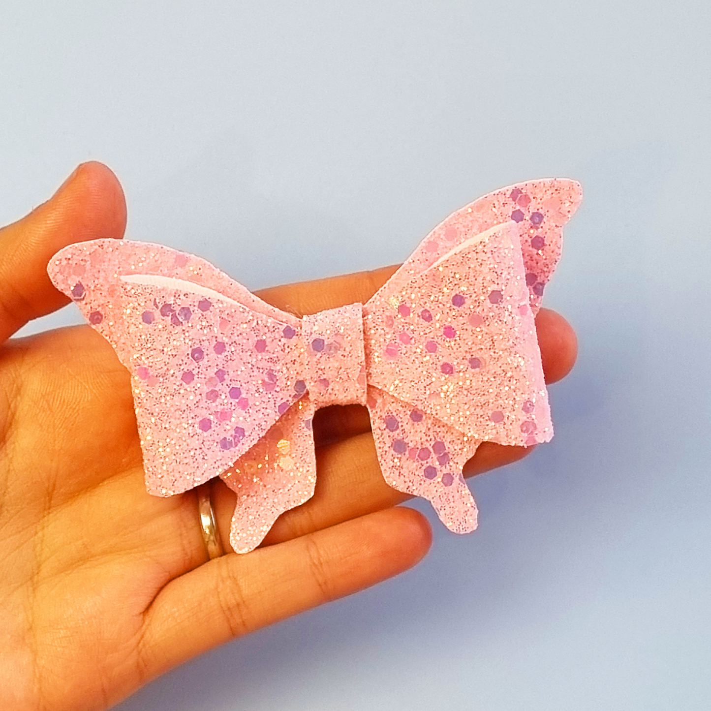 Pink Chunky Glitter Butterfly Hair Bow/ Hair Clip