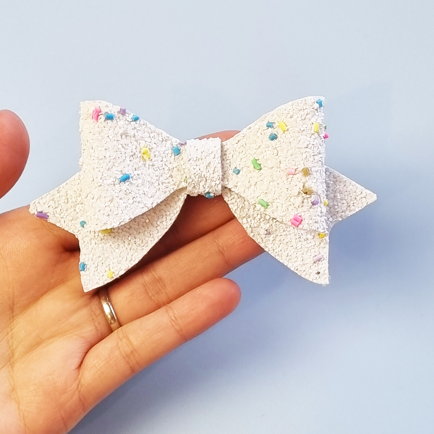 White Chunky Glitter Sailor Hair Bow Headband/ Hair clip