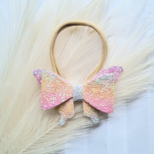 Rainbow Chunky Glitter Butterfly Hair Bow Headband/ Hair Clip