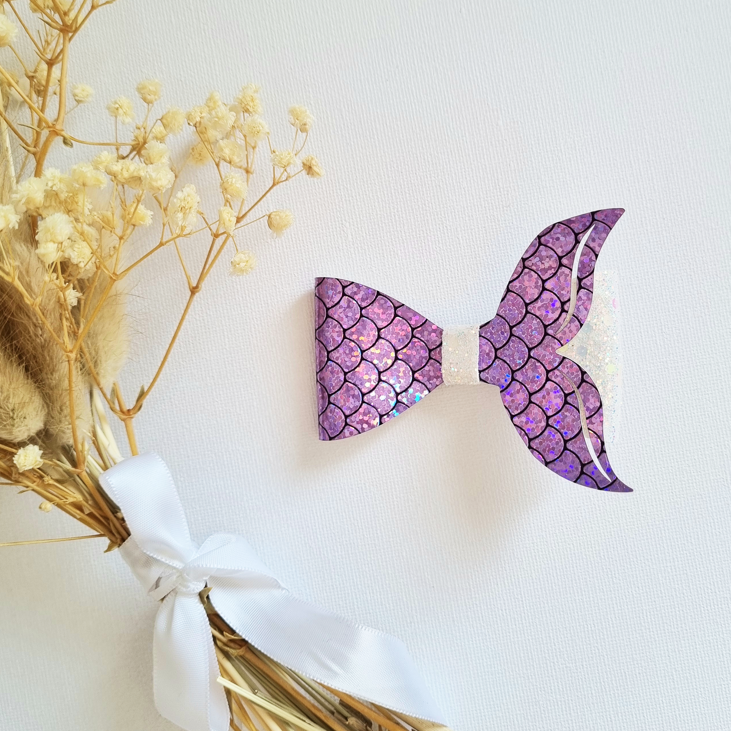 Mermaid Tail Faux Leather Bow. (Nylon Headband/ Hair Clip)