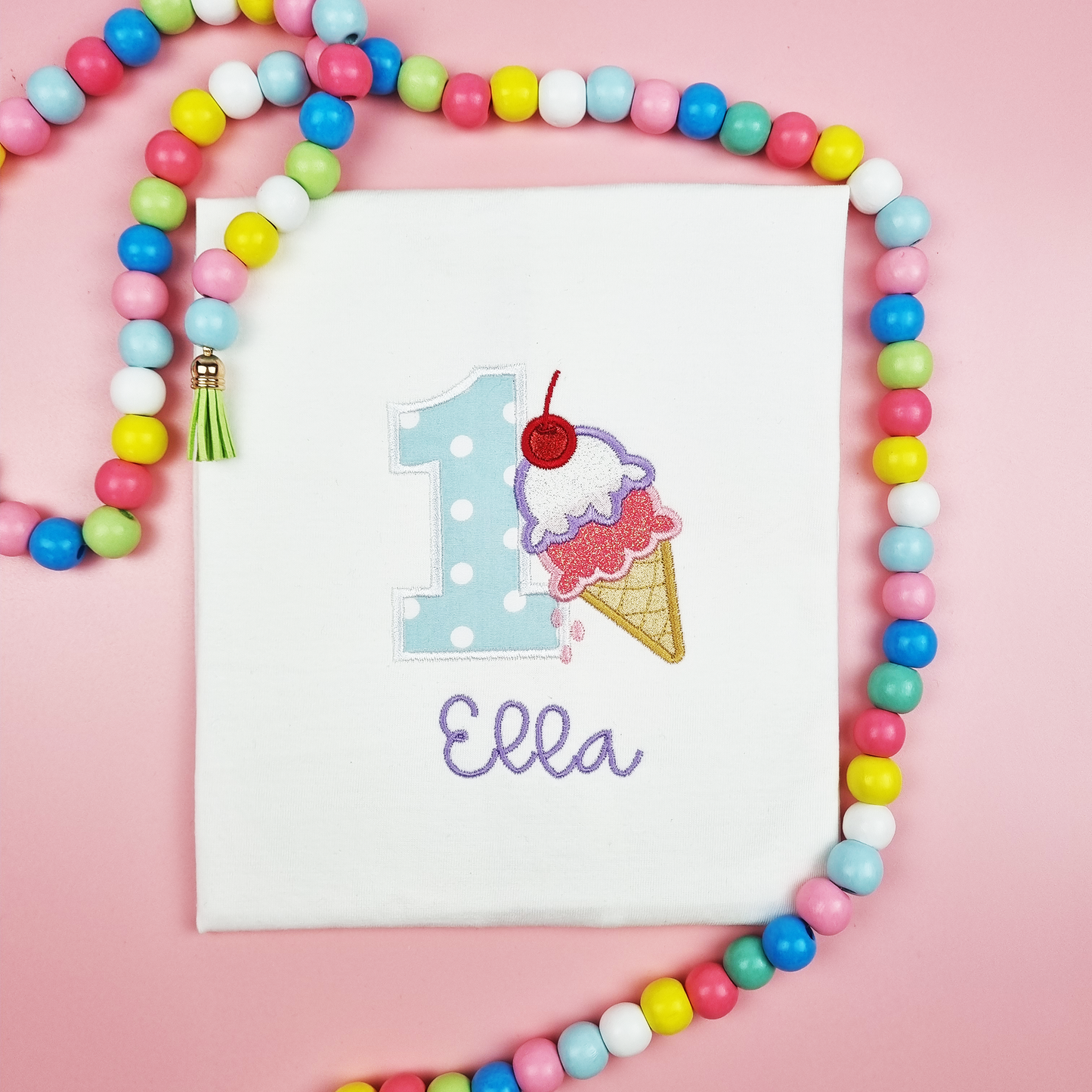 Ice-cream Cone 1st Birthday Outfit Set (Puff sleeve Onesie + Baby Pink tutu with bloomer + Headband)