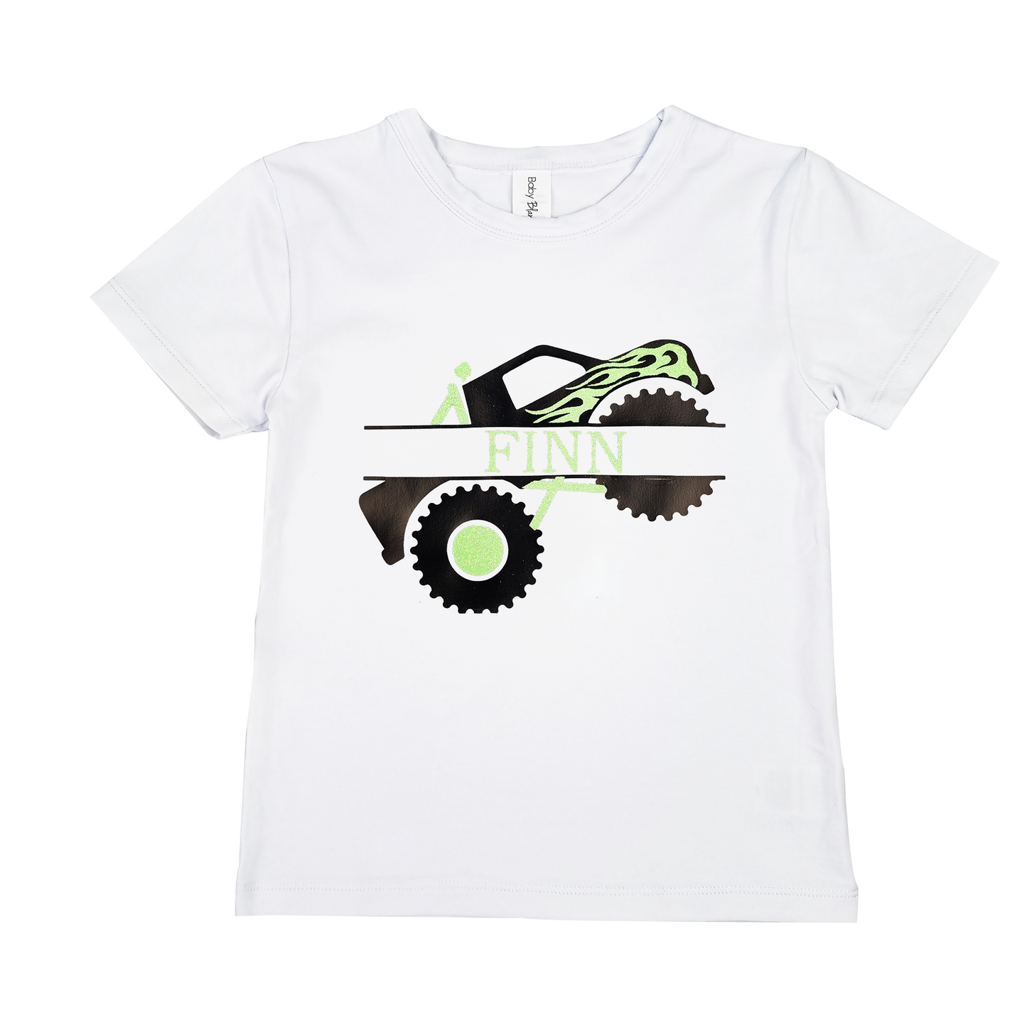 Personalised Boys Split Monster Truck Birthday T-shirt.