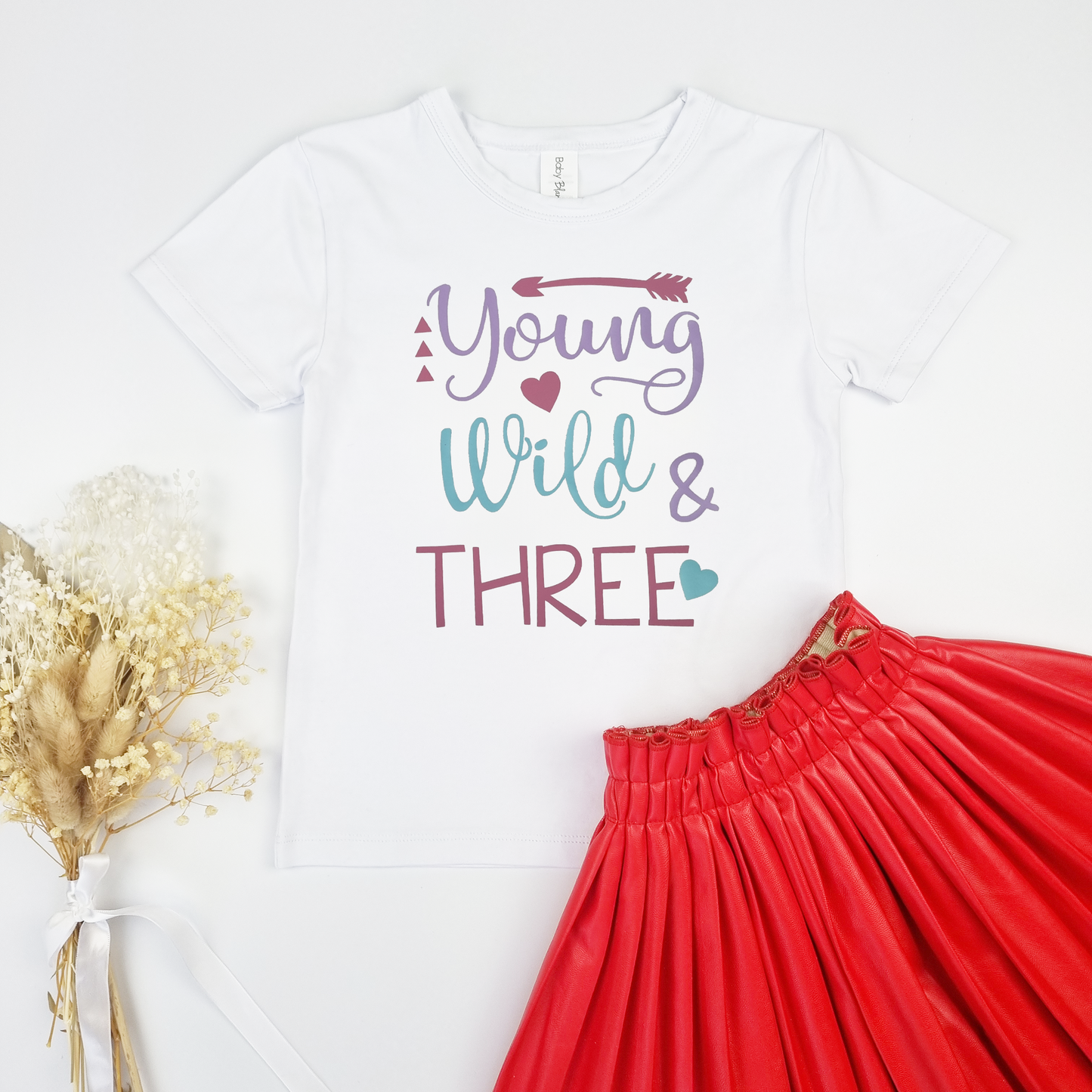 Girls "YOUNG WILD AND THREE" Birthday T-shirt.