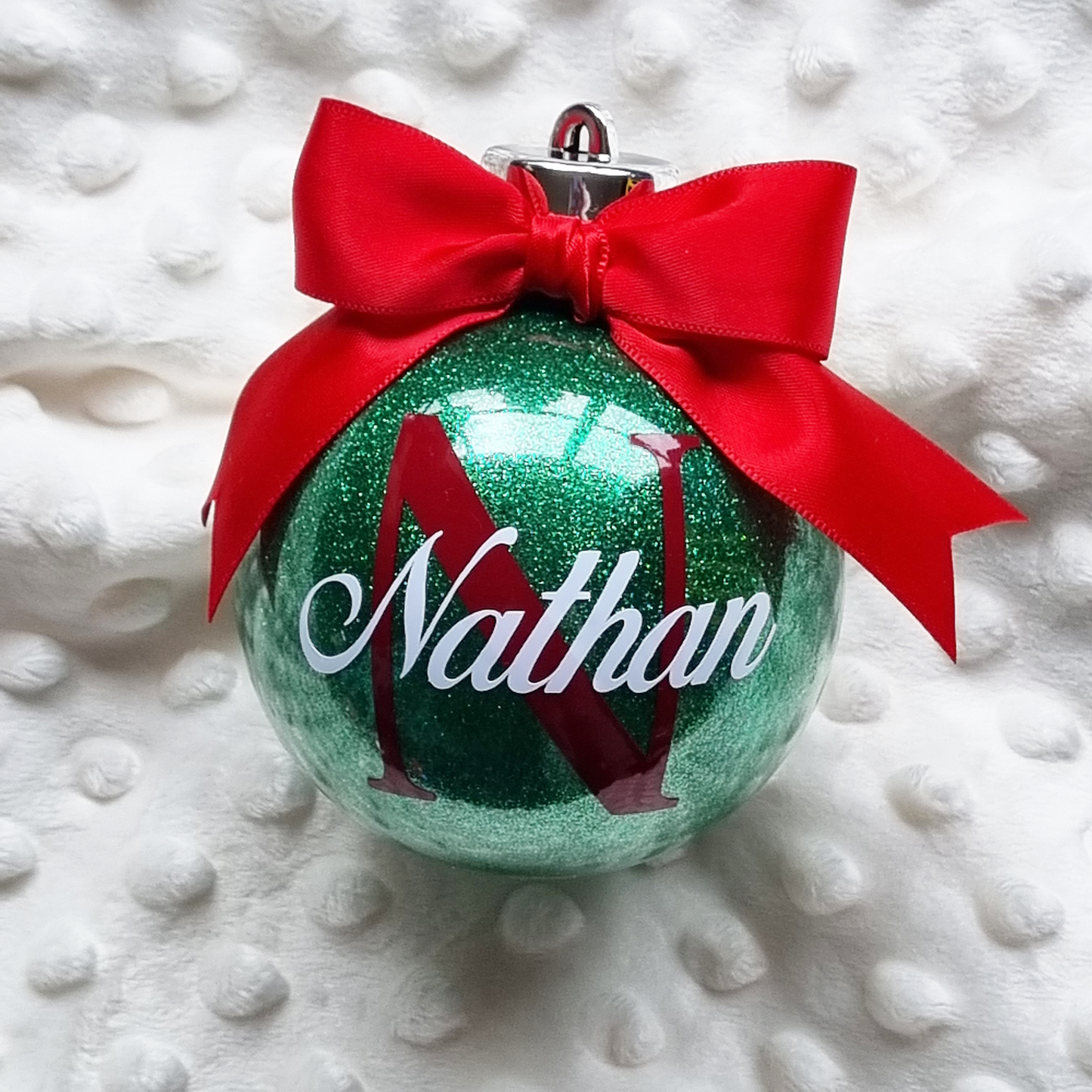 Personalised Initial and Name Glitter Shatterproof Christmas Bauble