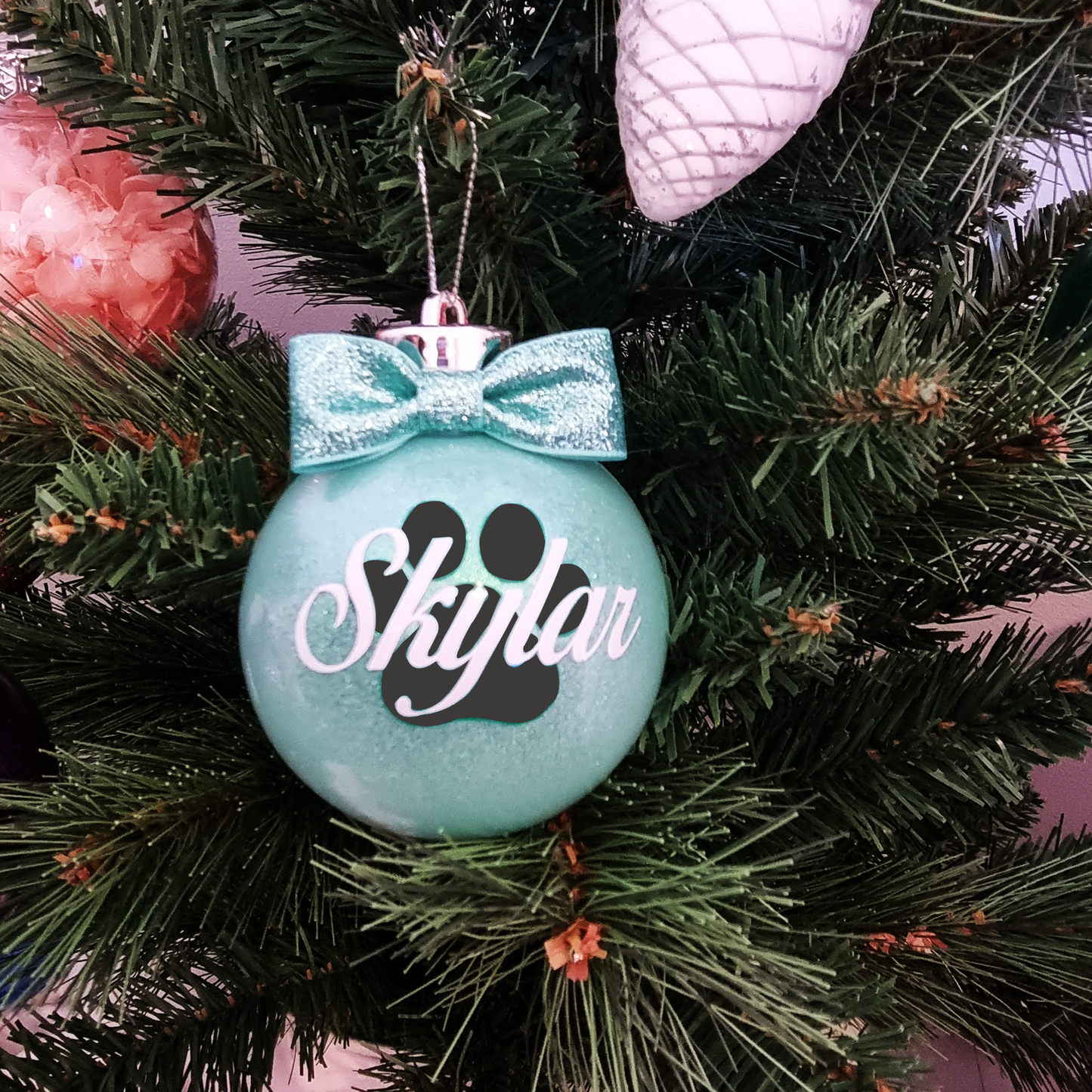 Paw Print Personalised Glitter Shatterproof Christmas Bauble