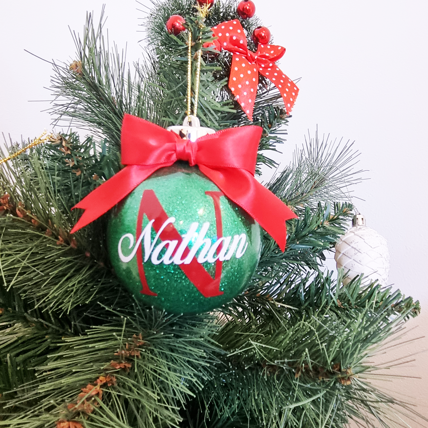 Personalised Initial and Name Glitter Shatterproof Christmas Bauble