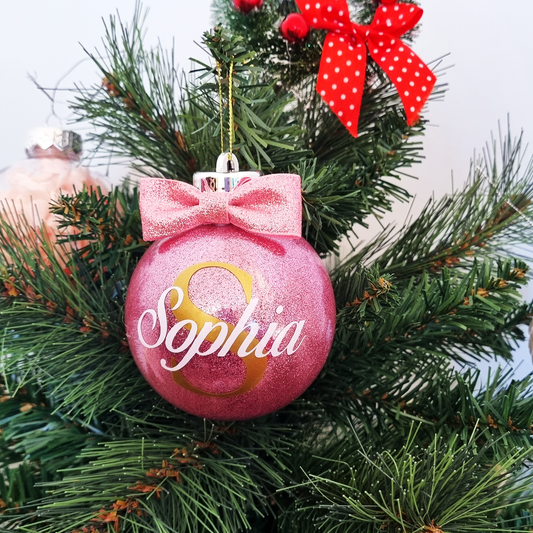 Personalised Initial and Name Glitter Shatterproof Christmas Bauble