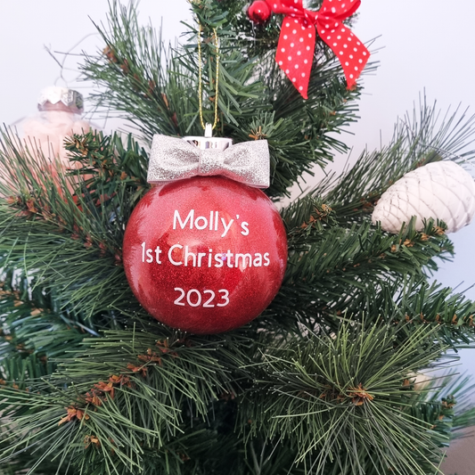 1st Christmas Personalised Glitter Shatterproof Christmas Bauble