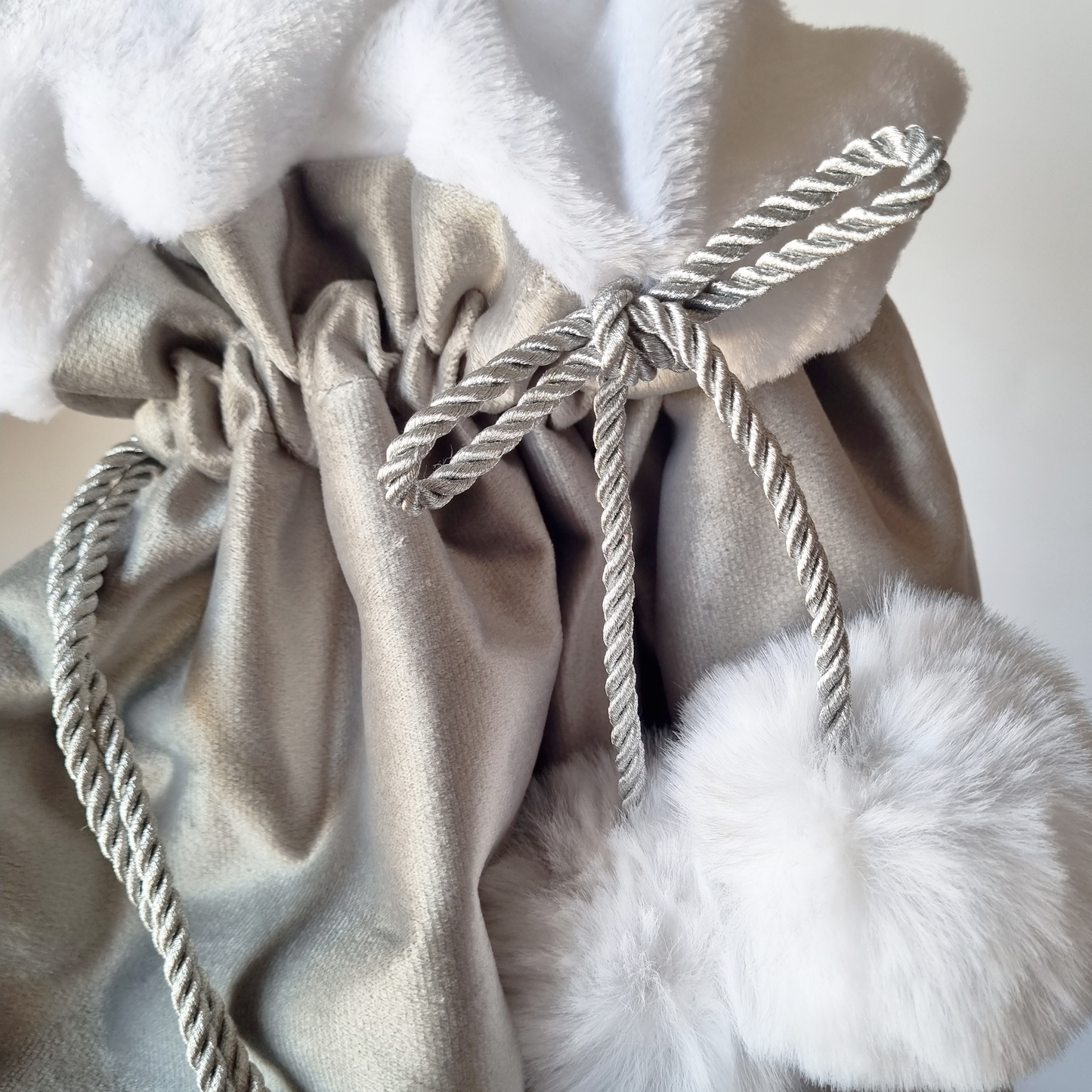 Grey Luxe Velvet Custom Christmas Sack.