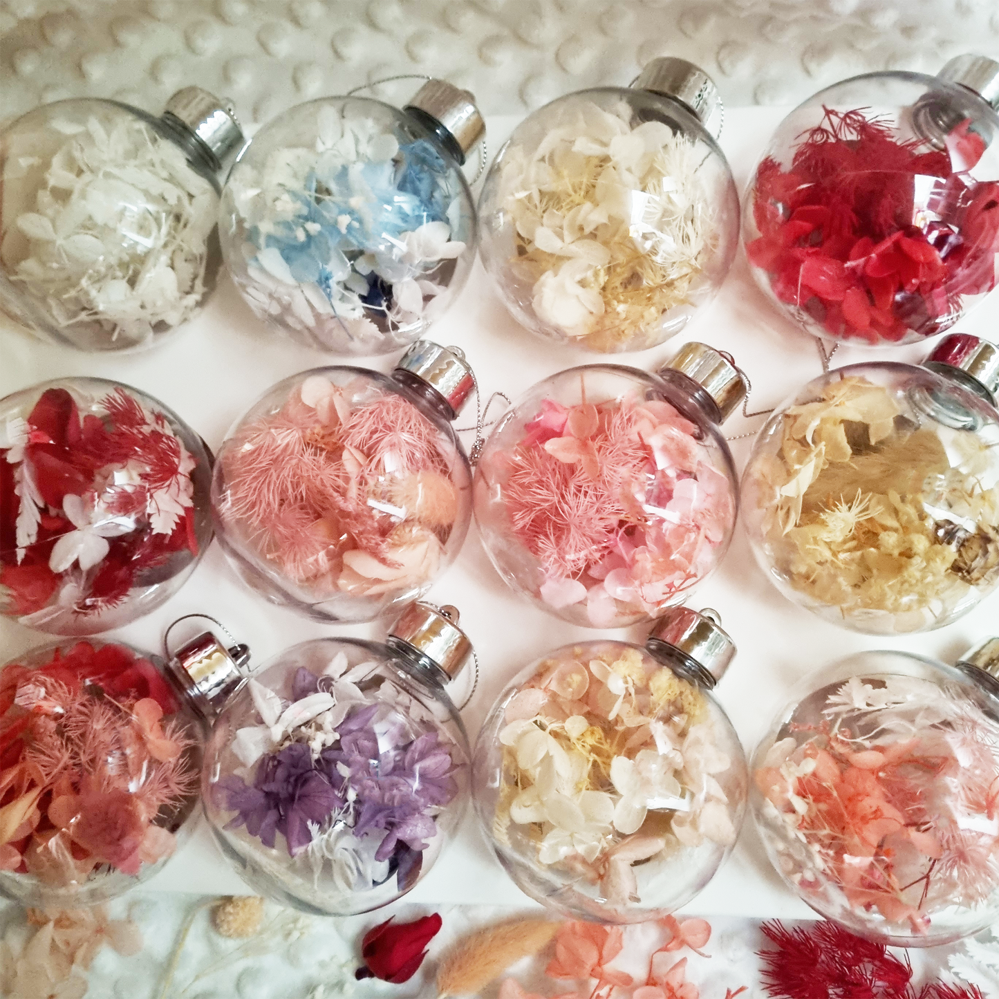 Personalised Dried Flower Shatterproof Christmas Baubles.