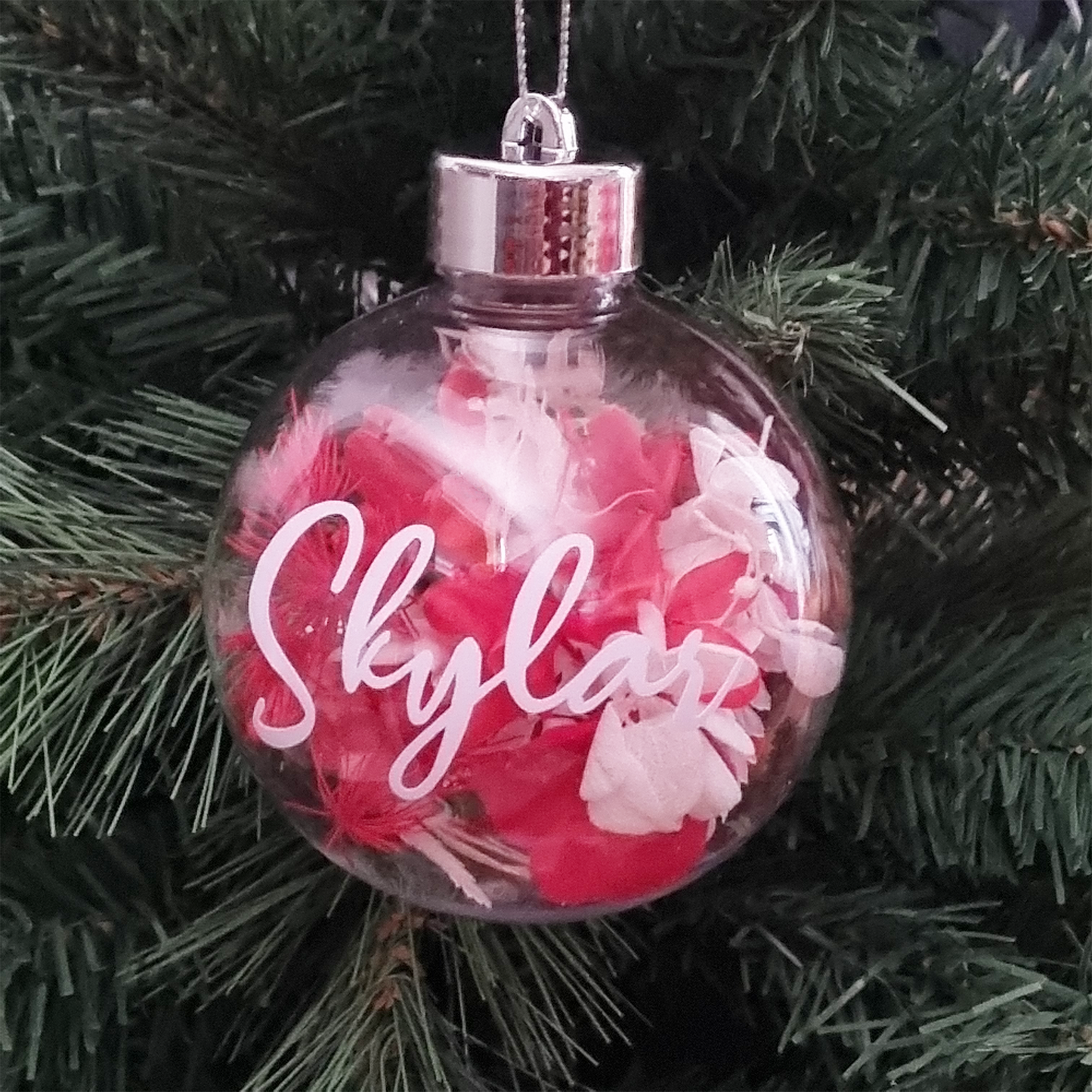 Personalised Dried Flower Shatterproof Christmas Baubles.