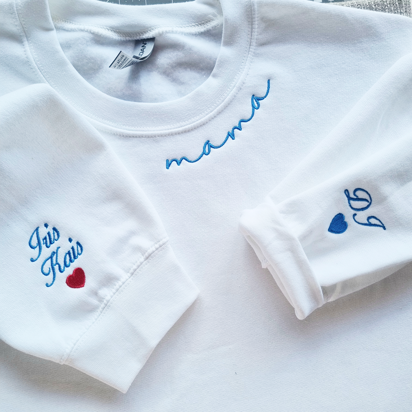 Custom Neckline Embroidered Mama Sweatshirt.