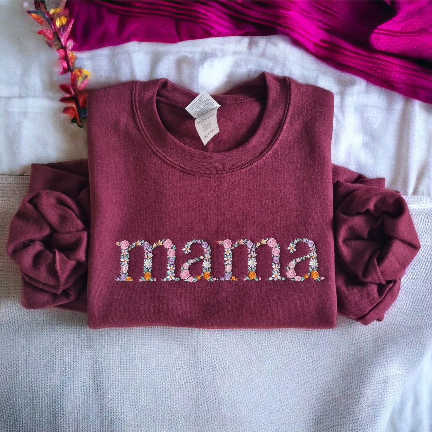 Embroidered Floral Letters Mama Sweatshirt