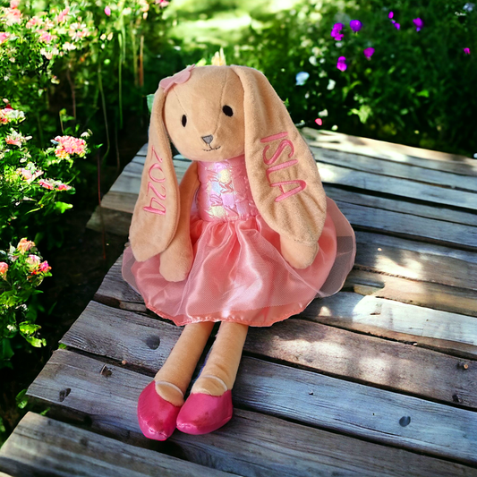 Personalized Embroidered Bunny Girl Doll.