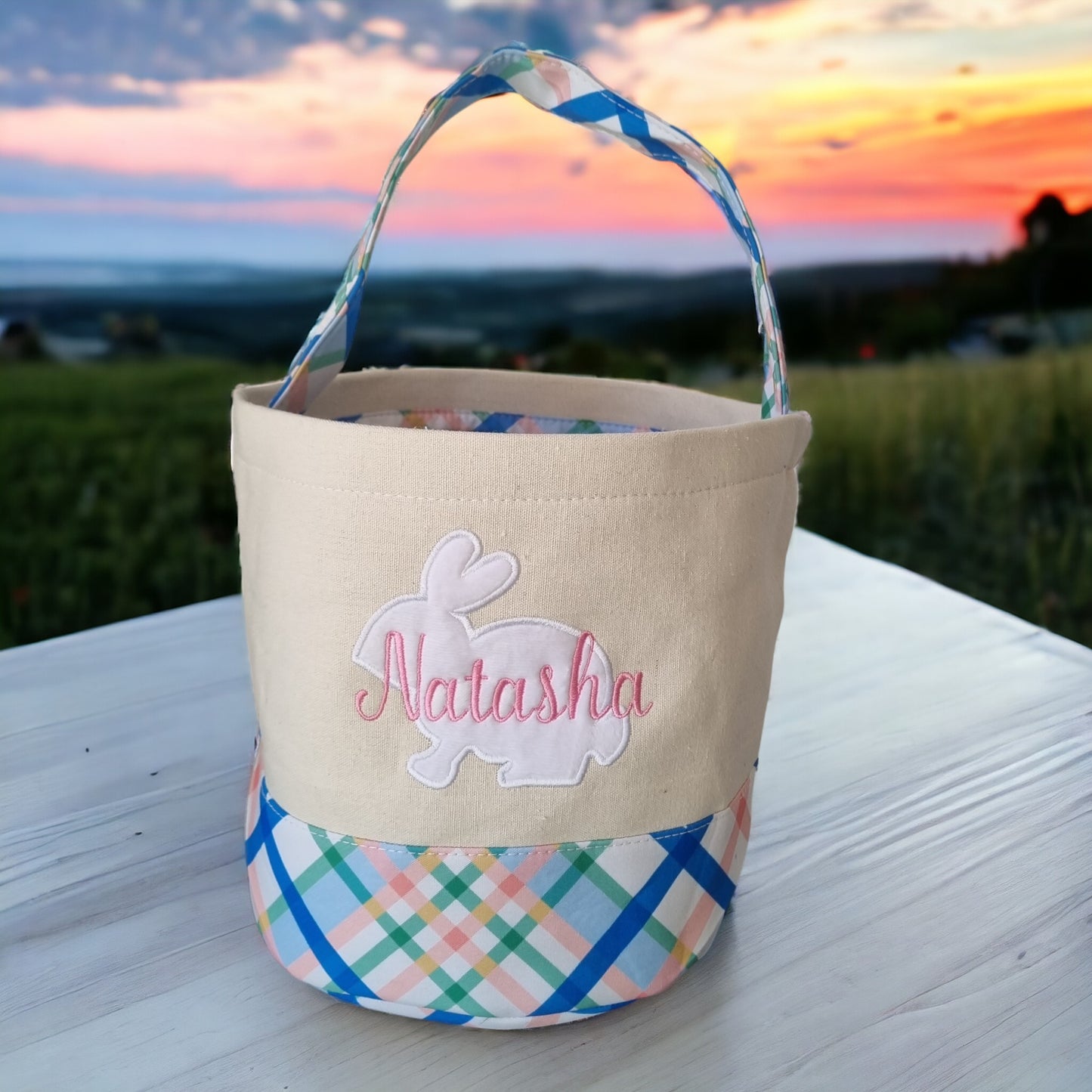 Personalized Embroidered 3D Bunny Easter Basket.