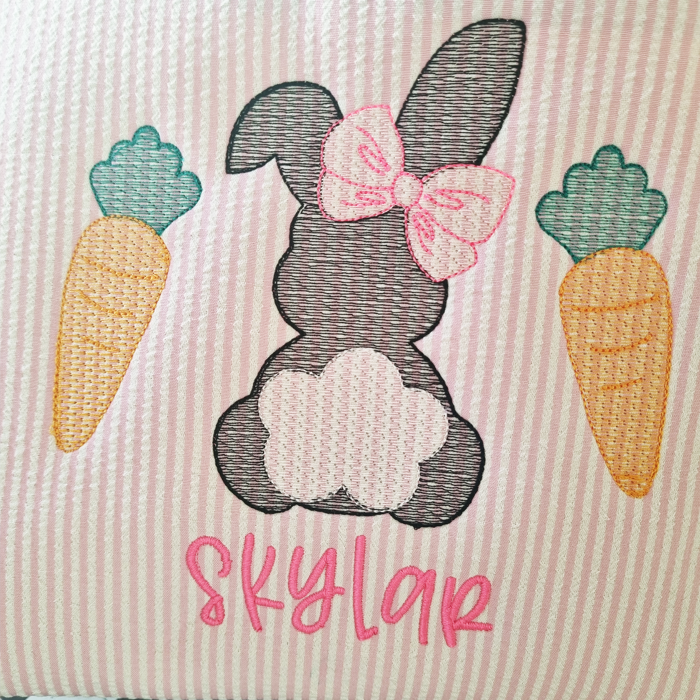 Personalized Embroidered Bunny with Bow Easter Basket.