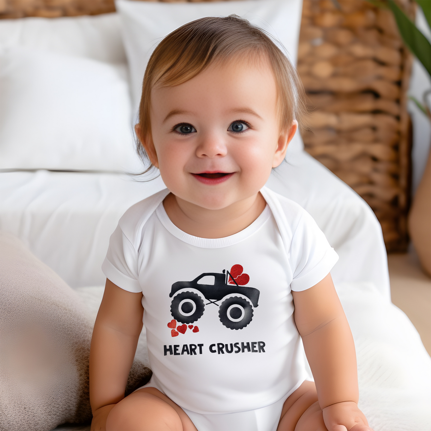 Boys Heart Crusher Truck Onesie.