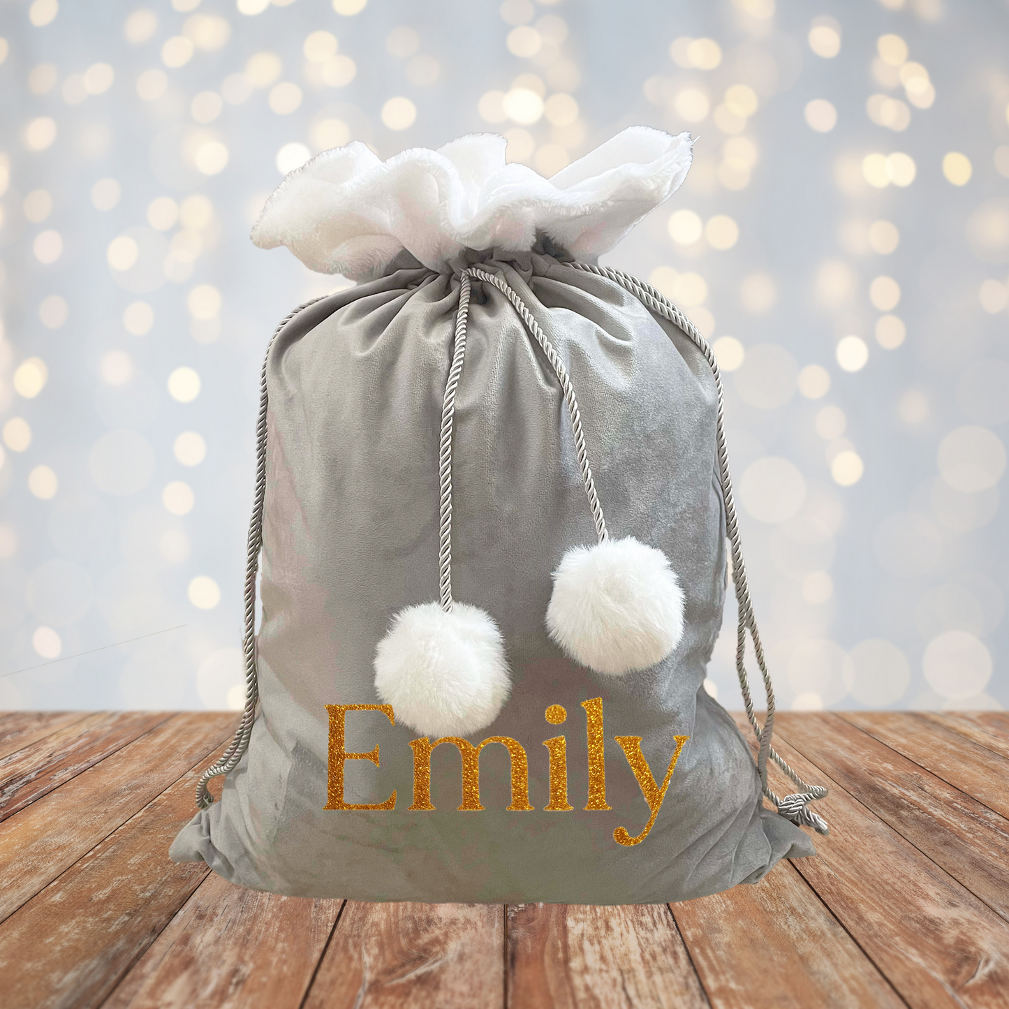 Grey Luxe Velvet Custom Christmas Sack.