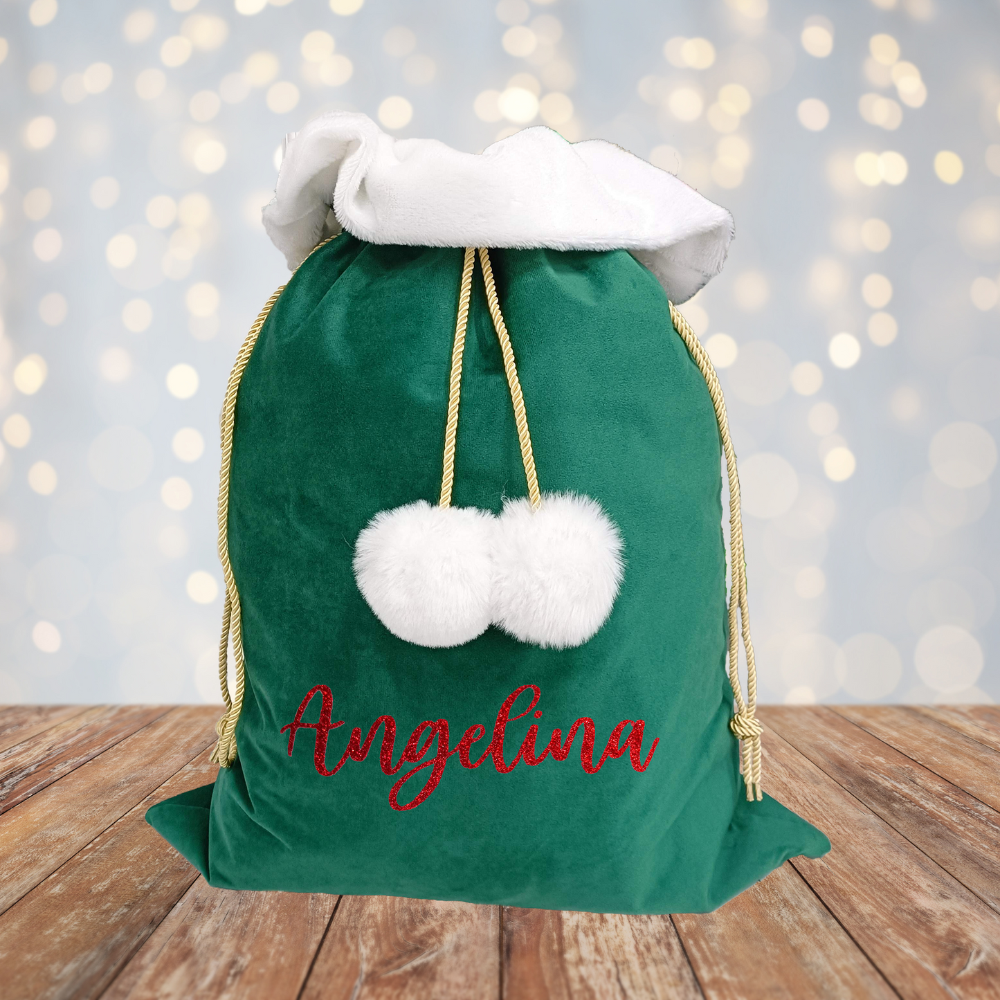 Green Luxe Velvet Custom Christmas Sack.