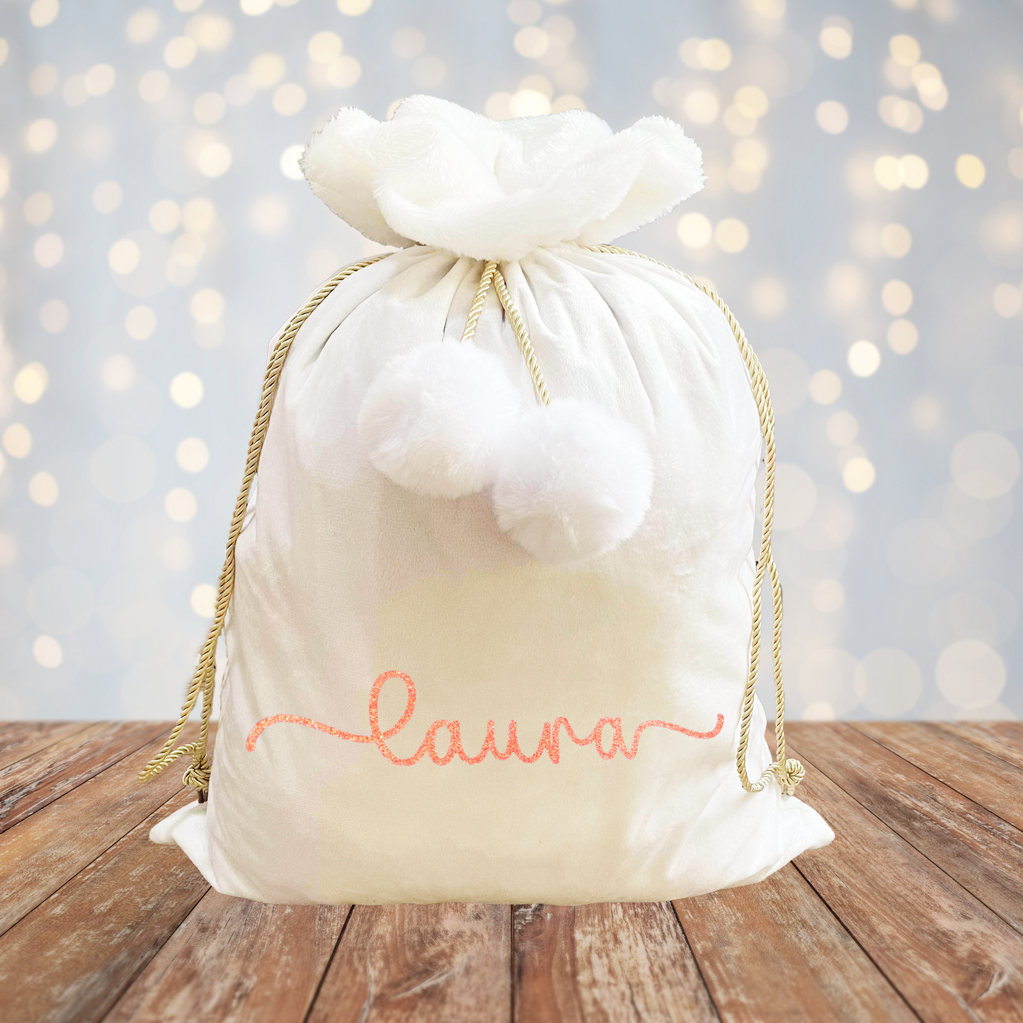 White Luxe Velvet Custom Christmas Sack.