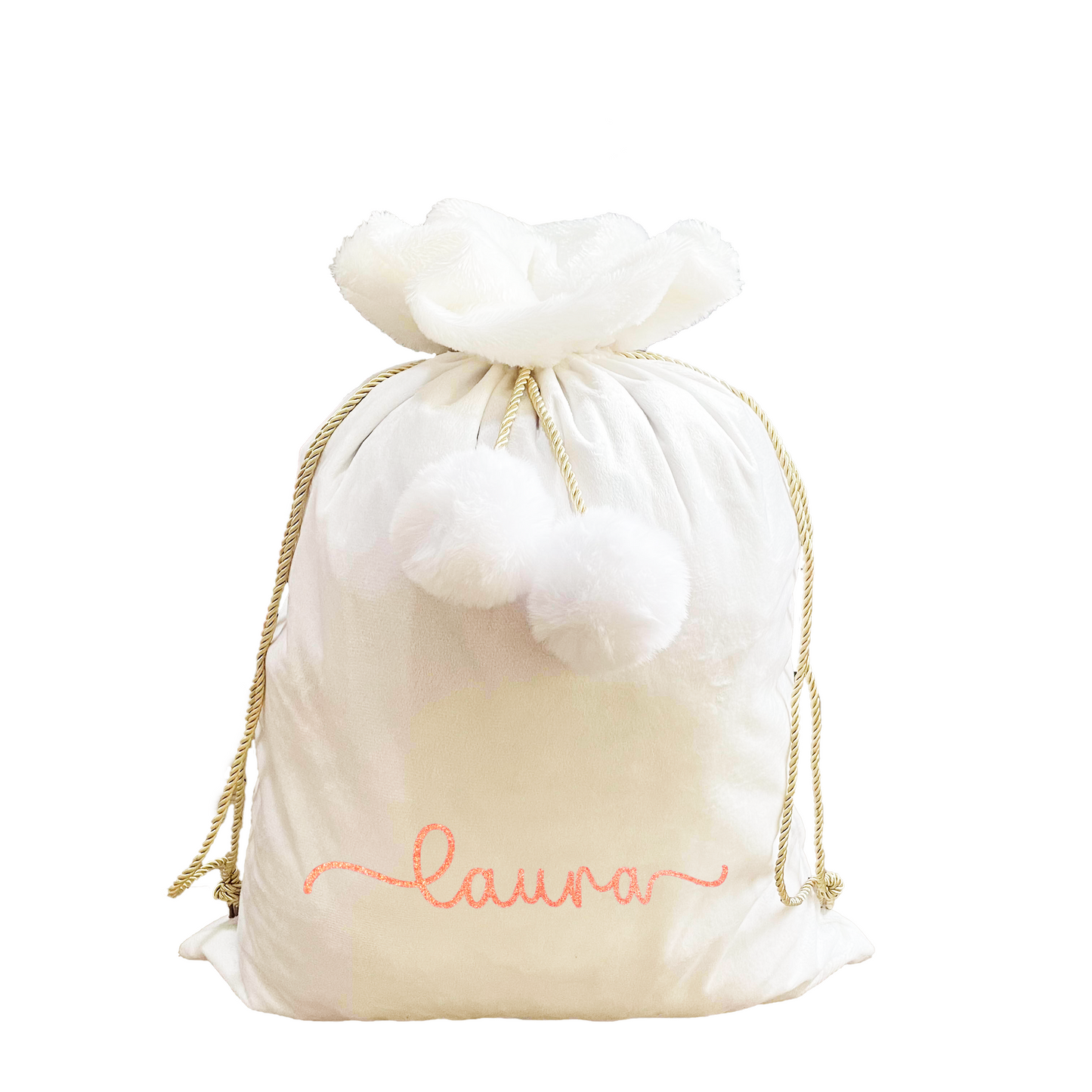 White Luxe Velvet Custom Christmas Sack.