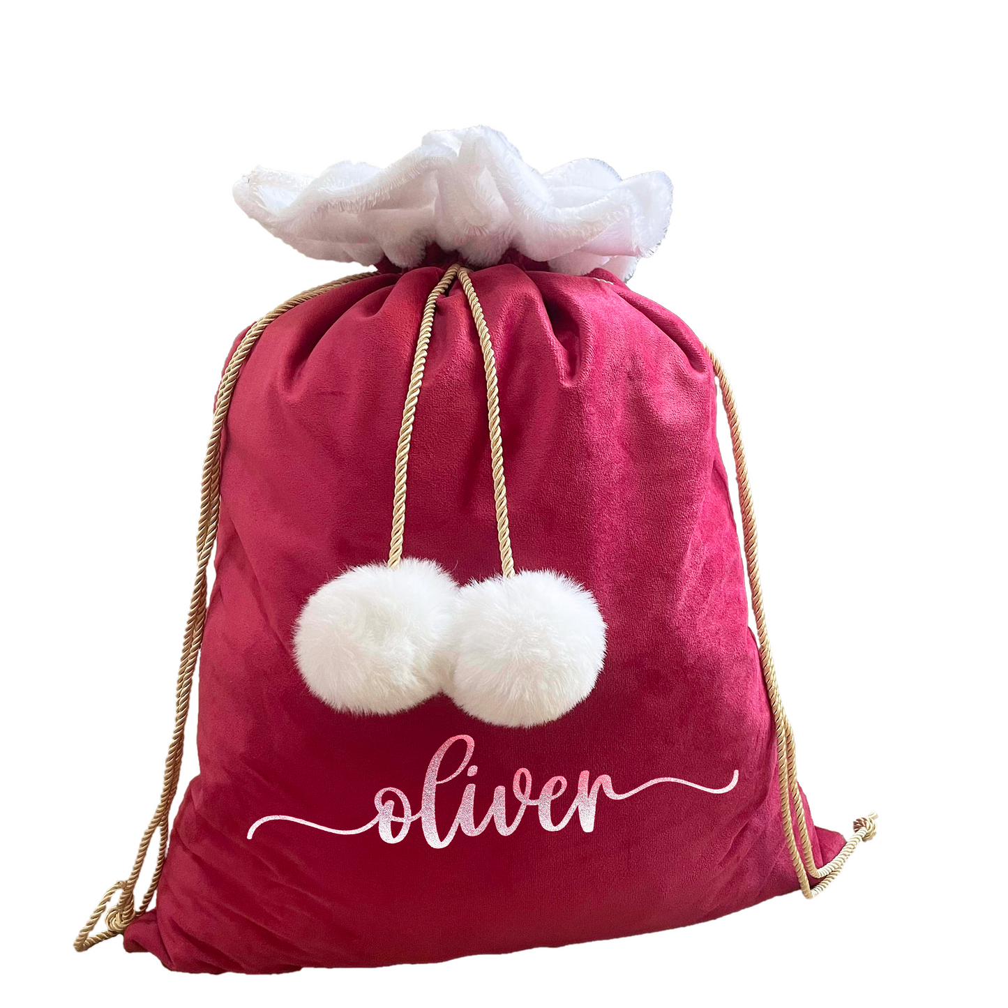 Red Luxe Velvet Custom Christmas Sack.