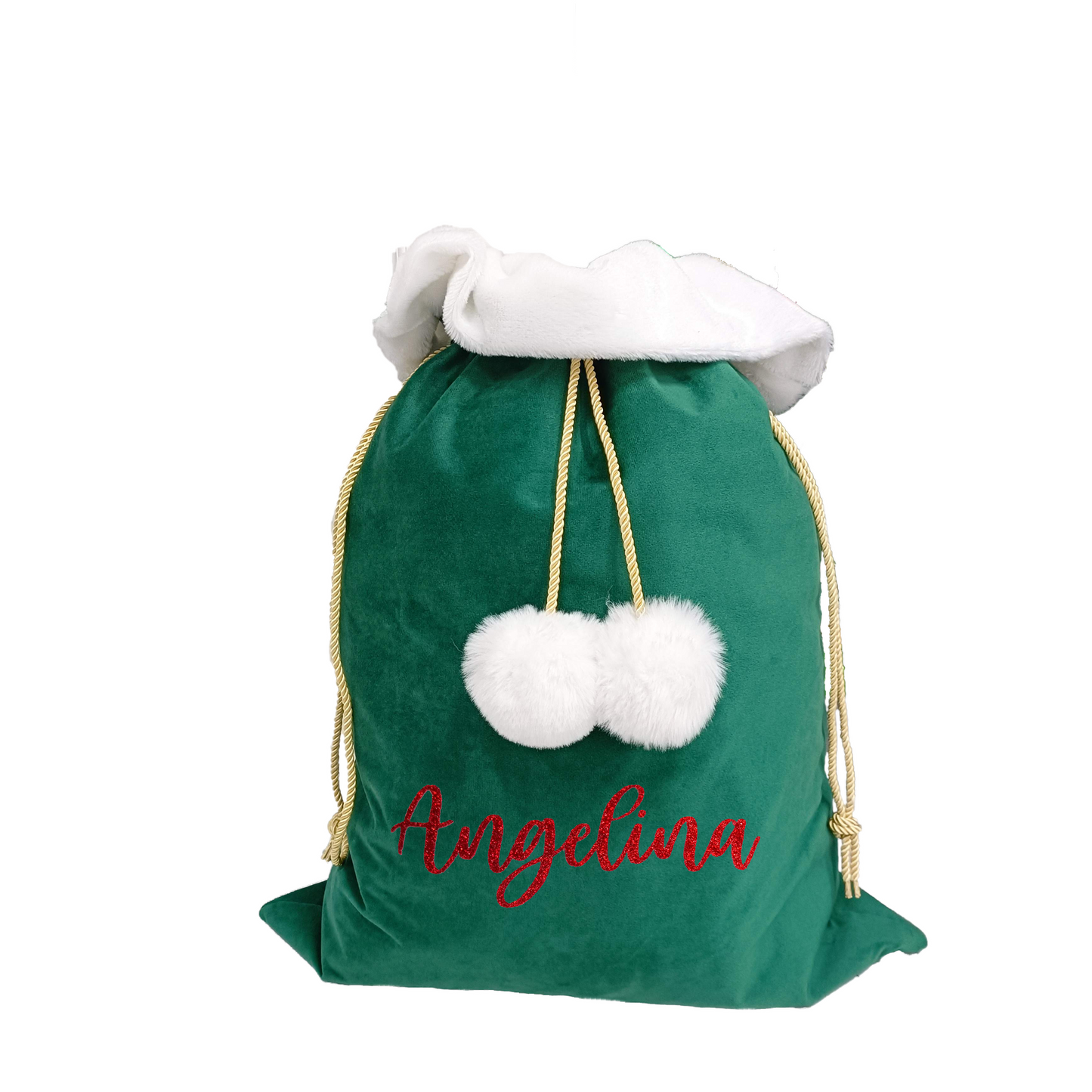 Green Luxe Velvet Custom Christmas Sack.