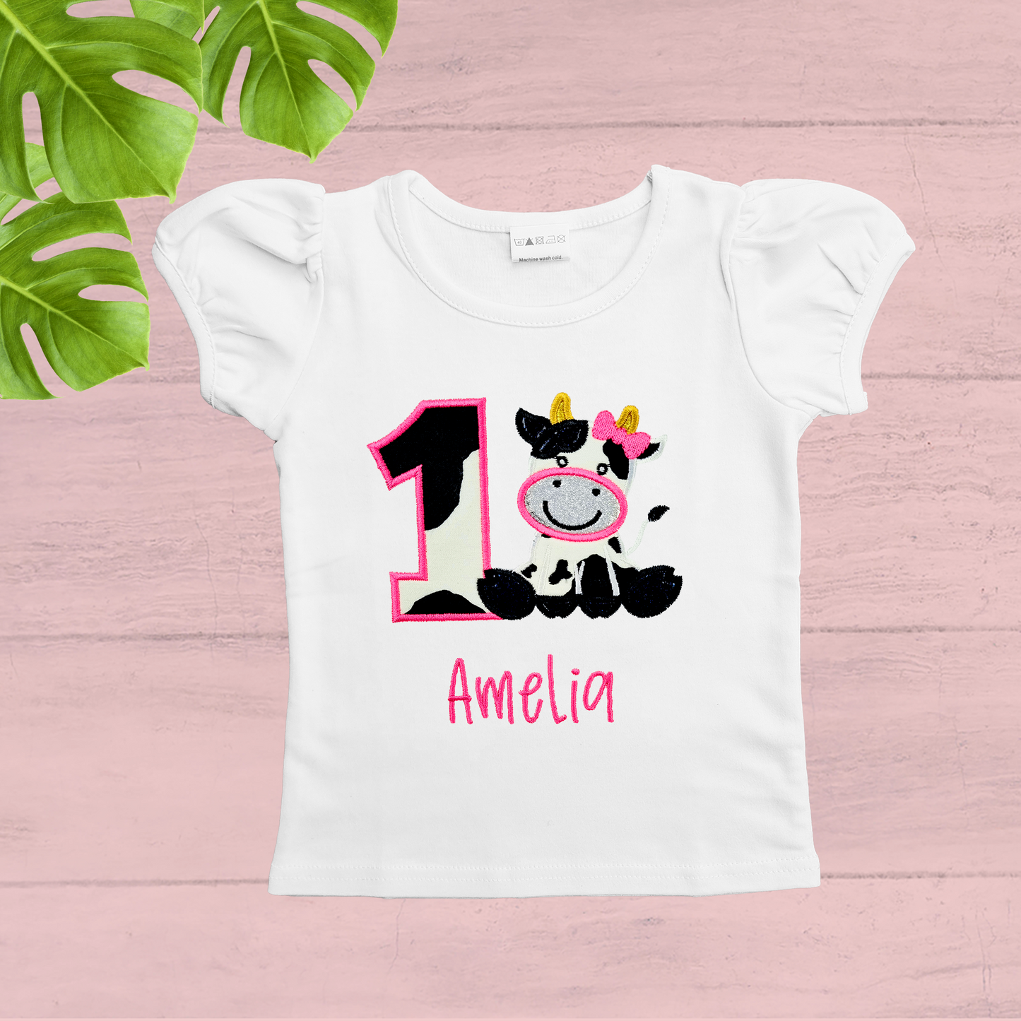 Personalised Cow Farm Animal Birthday T-shirt.