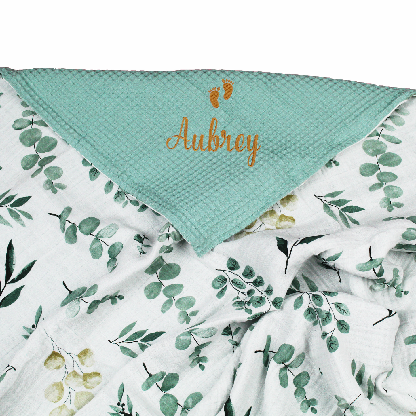 Luxury Light Green Floral Printed 2 layers Muslin Baby Blanket