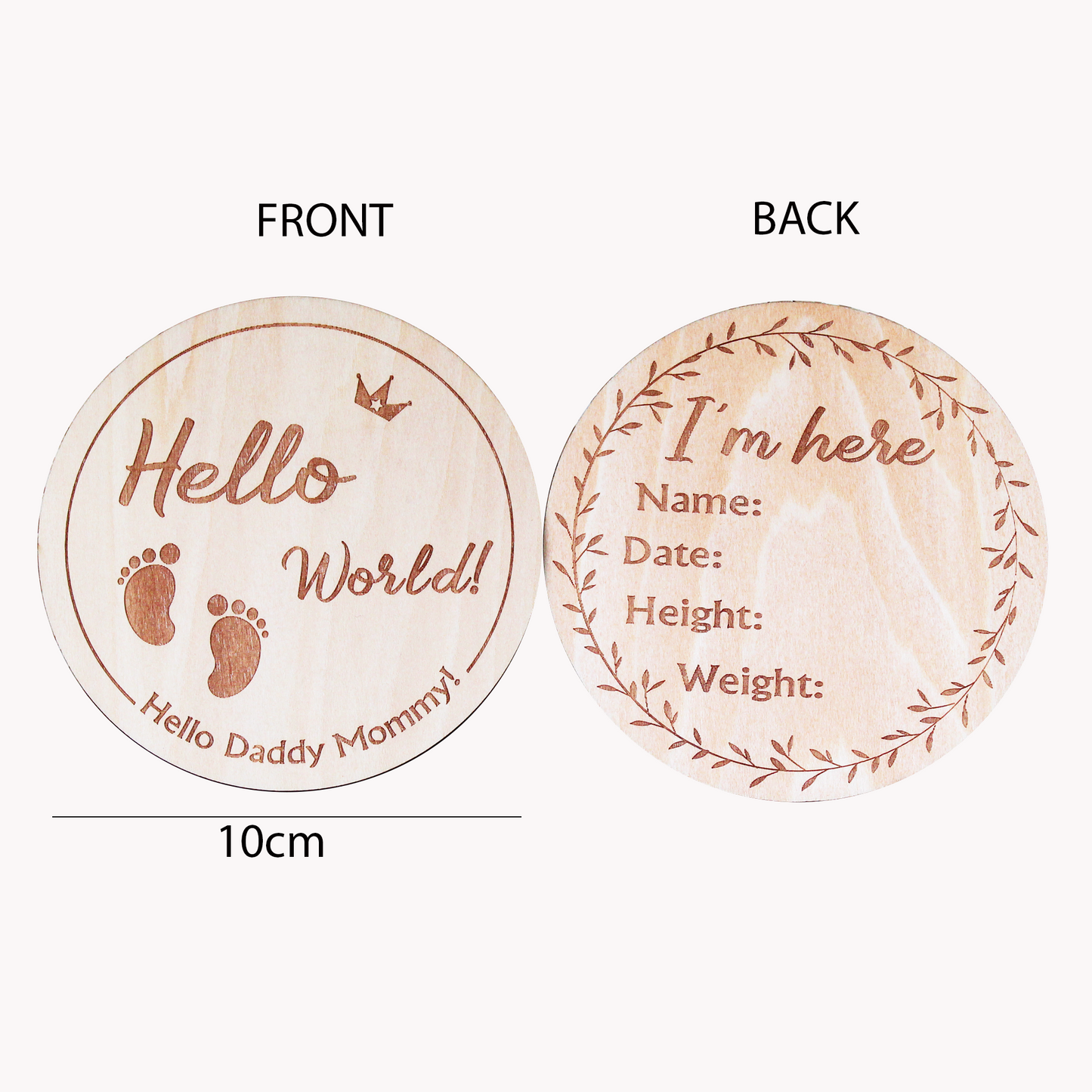 Wooden " Hello World "& Baby Footprint Double-sided Birth Announcement Plaque.