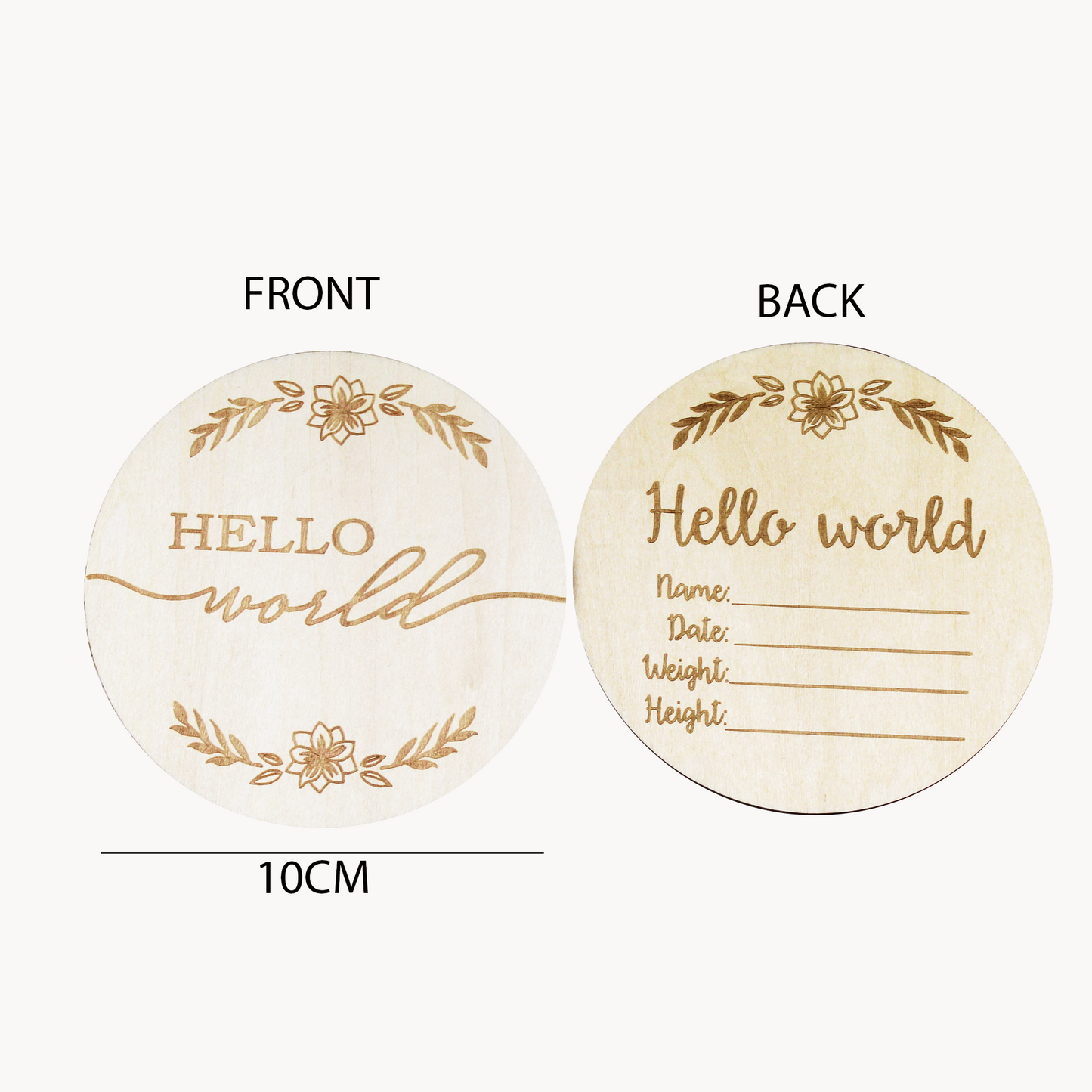 Wooden Floral "Hello World" Double-sided Birth Announcement Plaque