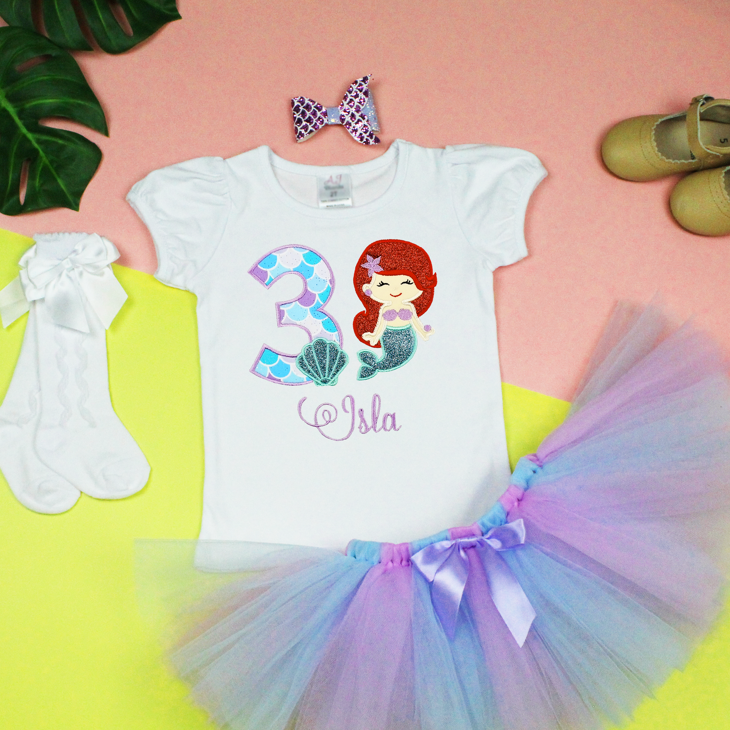 Personalised Red Hair Mermaid Birthday T-shirt.