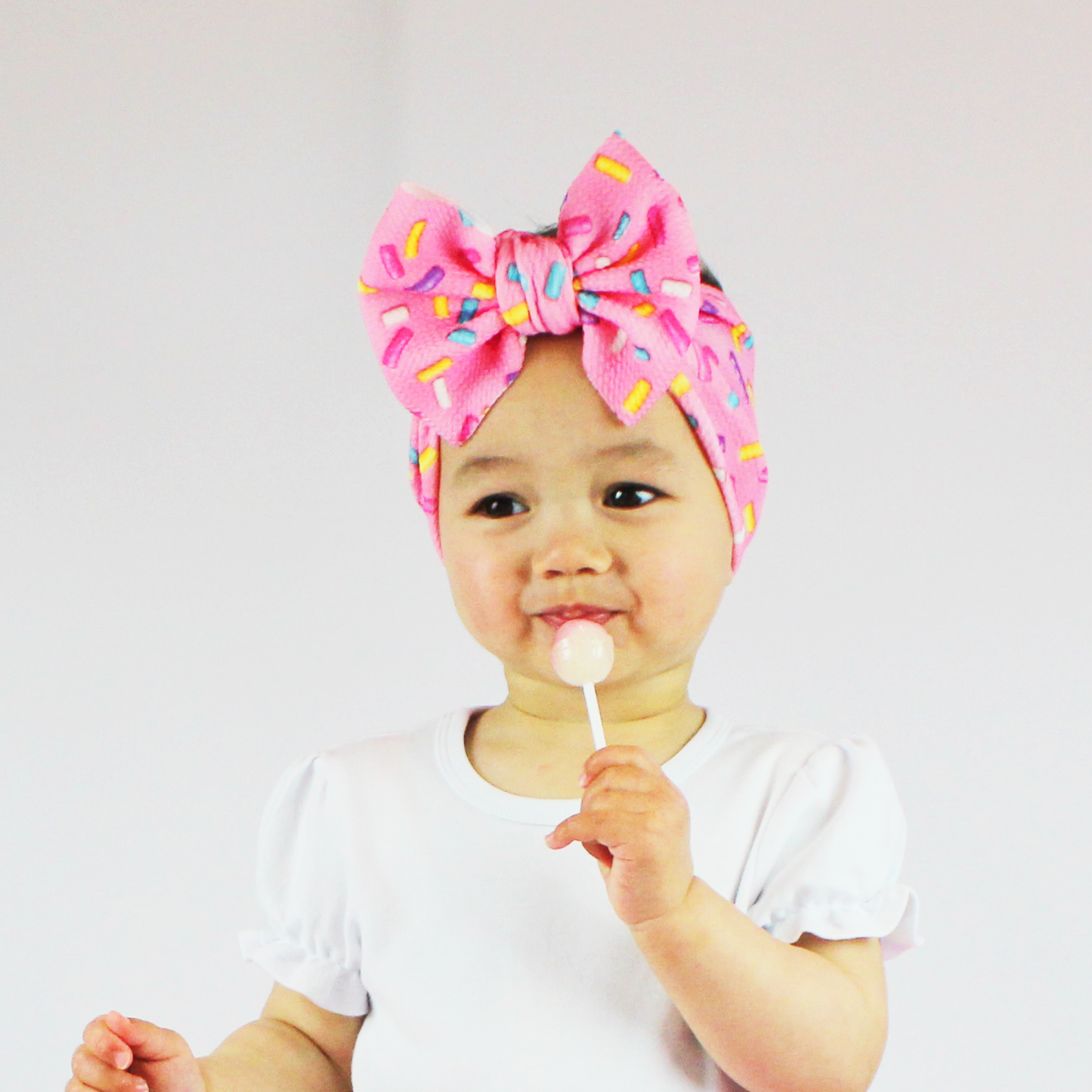 Pink Donut Sprinkle Big Bow Baby Headwrap.