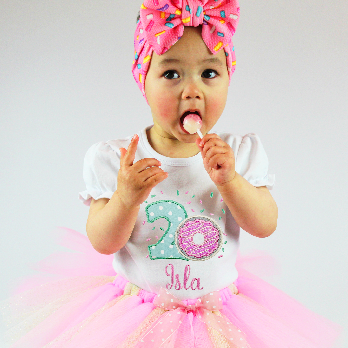 Girls Personalised Pink Donut Birthday T-shirt.