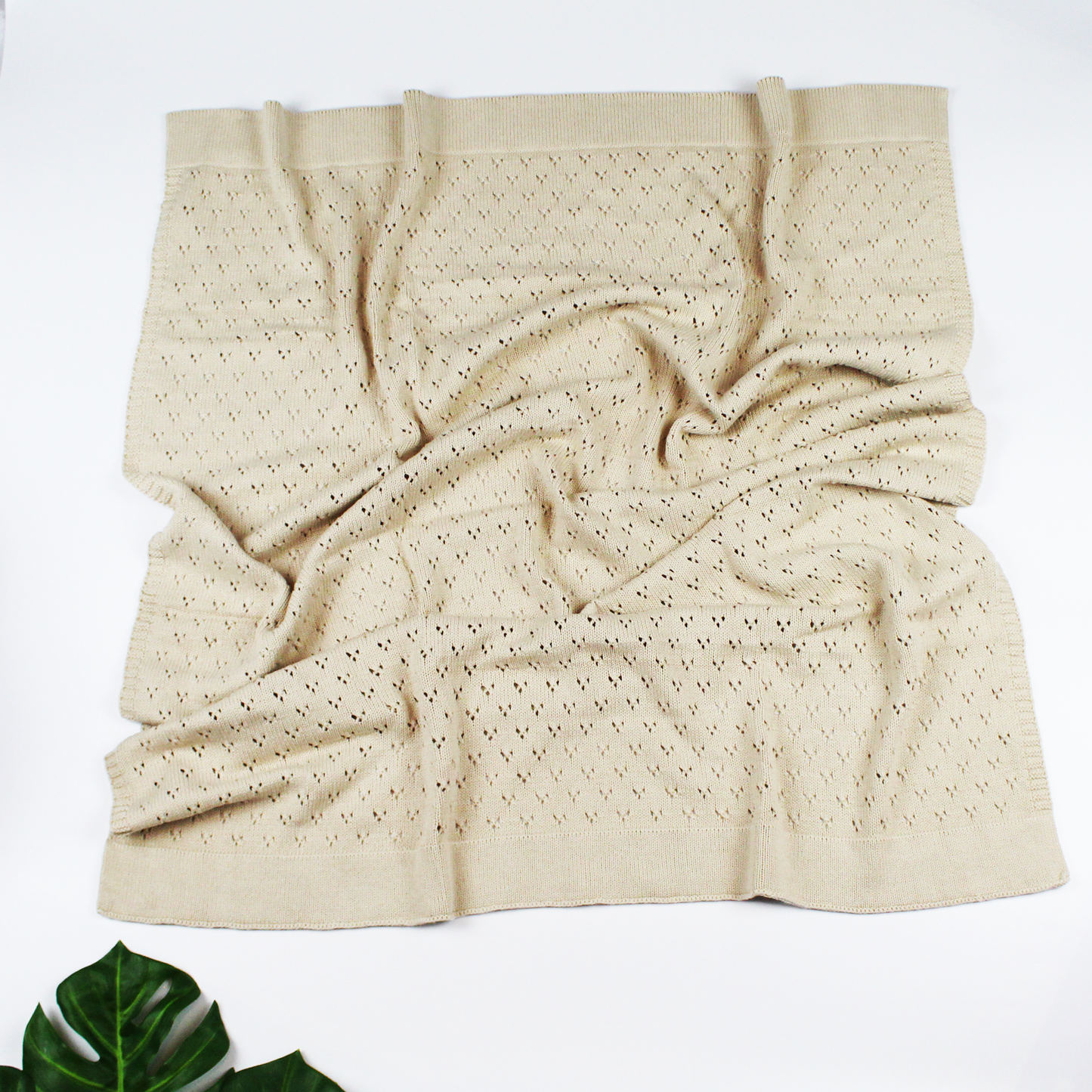 High Quality Oatmeal 100% Cotton Knitted Baby Blanket.