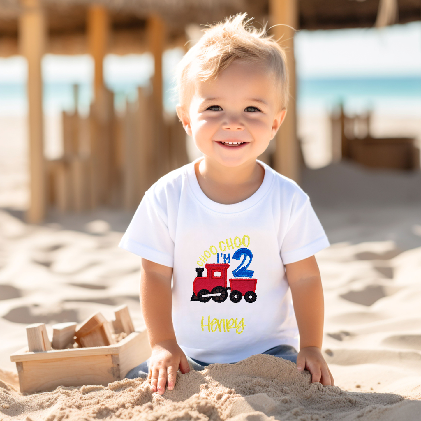 Boys "CHOO CHOO, I'M 2"Train Birthday T-Shirt.