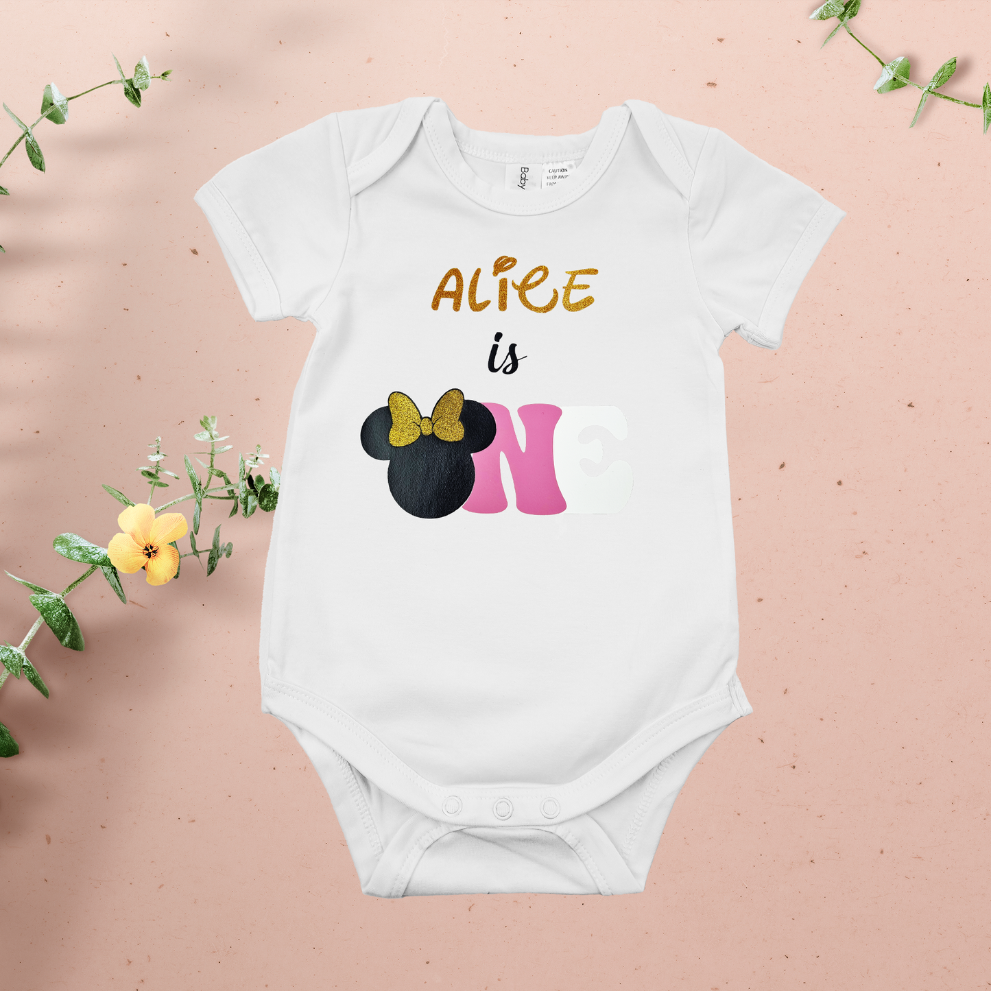 Glitter Gold "ALICE IS ONE" 1st Birthday Onesie.