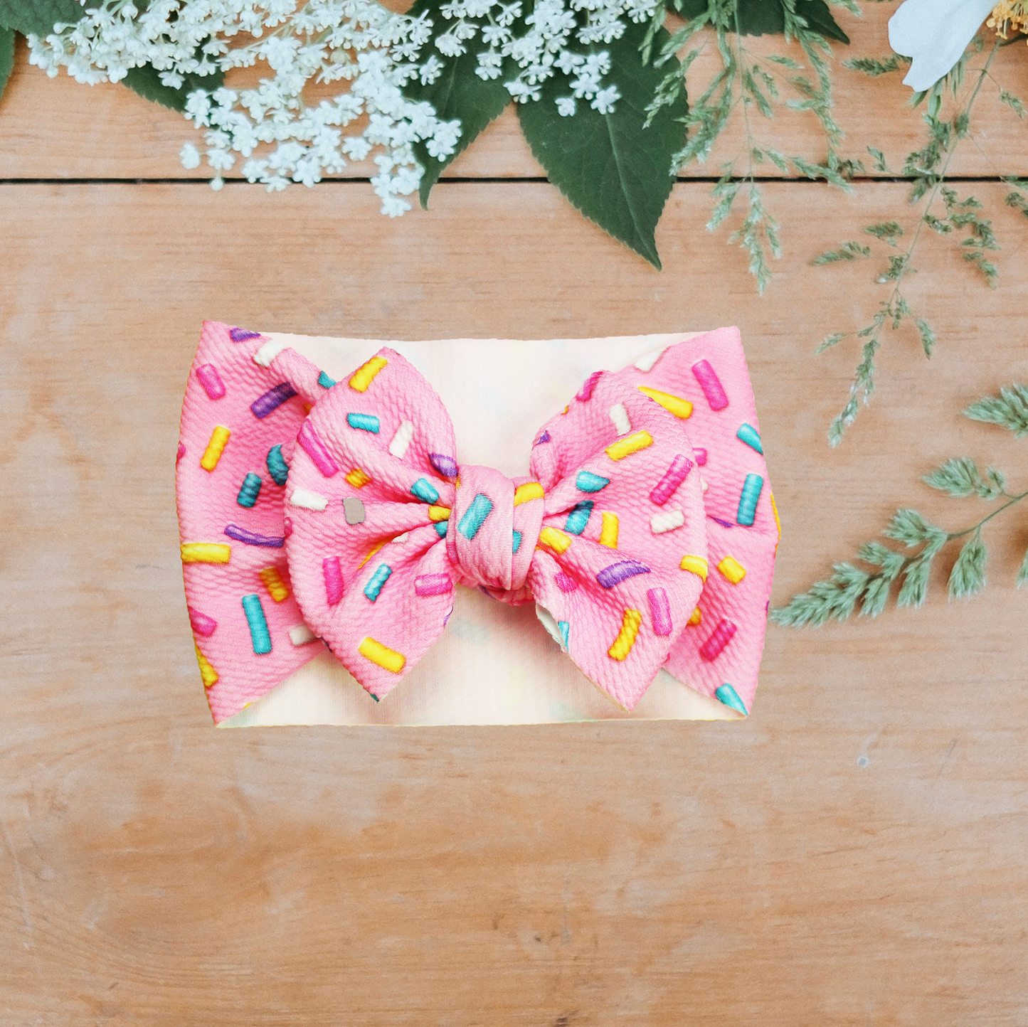 Pink Donut Sprinkle Big Bow Baby Headwrap.